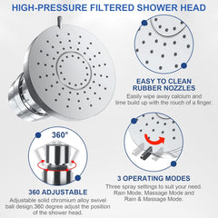 Filtered Shower Head, 20 Stage Shower Head Filter for Hard Water,  3 Modes Water Softener Shower Head with Filters Remove Chlorine and Harmful Substances