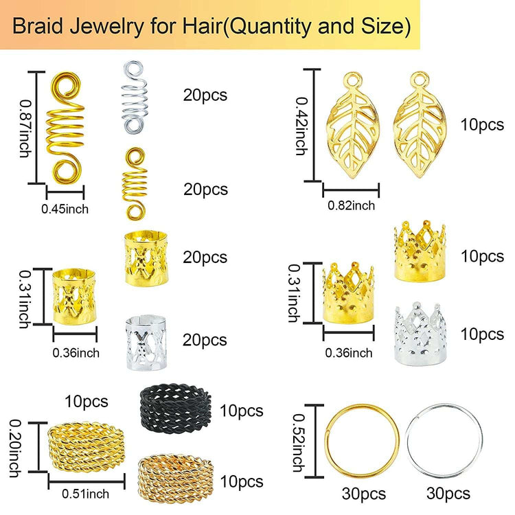 200PCS Hair Jewelry for Braids Accessories, Hair Beads for Braids, GolHigh Quality Materials: These dreadlocks accessories are made of high quality metal, not easily broken and can be used repeatedly. Adding soft and flexible material,Braids, Gold Hair Accessories, Metal Gold Braids Rings Cuffs Clips