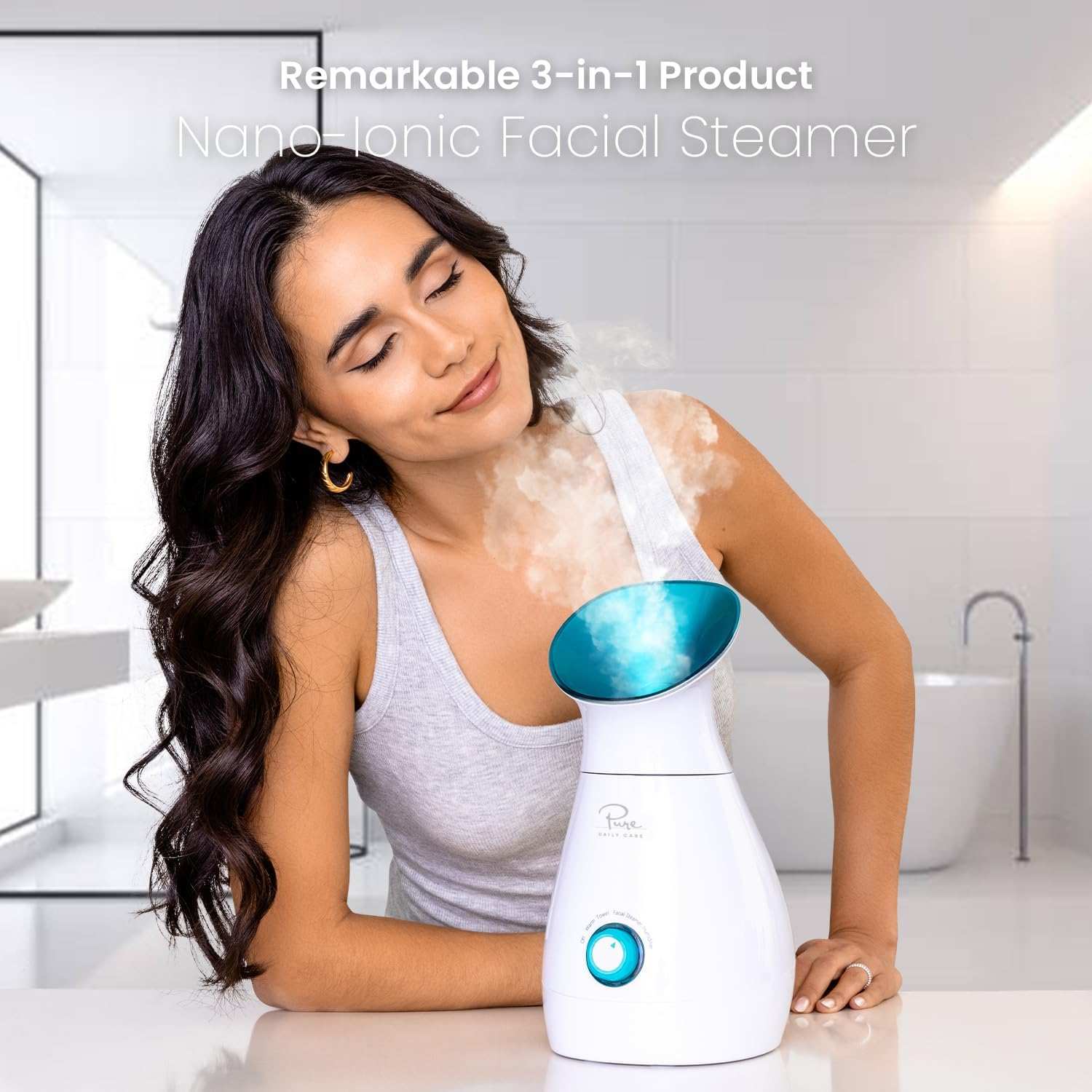 Nanosteamer Large 3-In-1 Ionic Facial SteamerNano-Ionic Facial Steamer &amp; Humidifier - The Pure Daily Care Nano Steamer is a new type of steamer that generates nano-ionic steam. NanoSteamer does this by comb-1 Ionic Facial Steamer