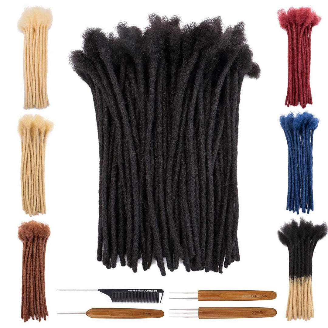 10 Inch 4Cm Width Jumbo Locs 100% Handmade Human Hair Dreadlock Extensions for Man Women Natural Black Dreads Can Be Dyed and Bleached, with Needle and Comb (10 Wick)