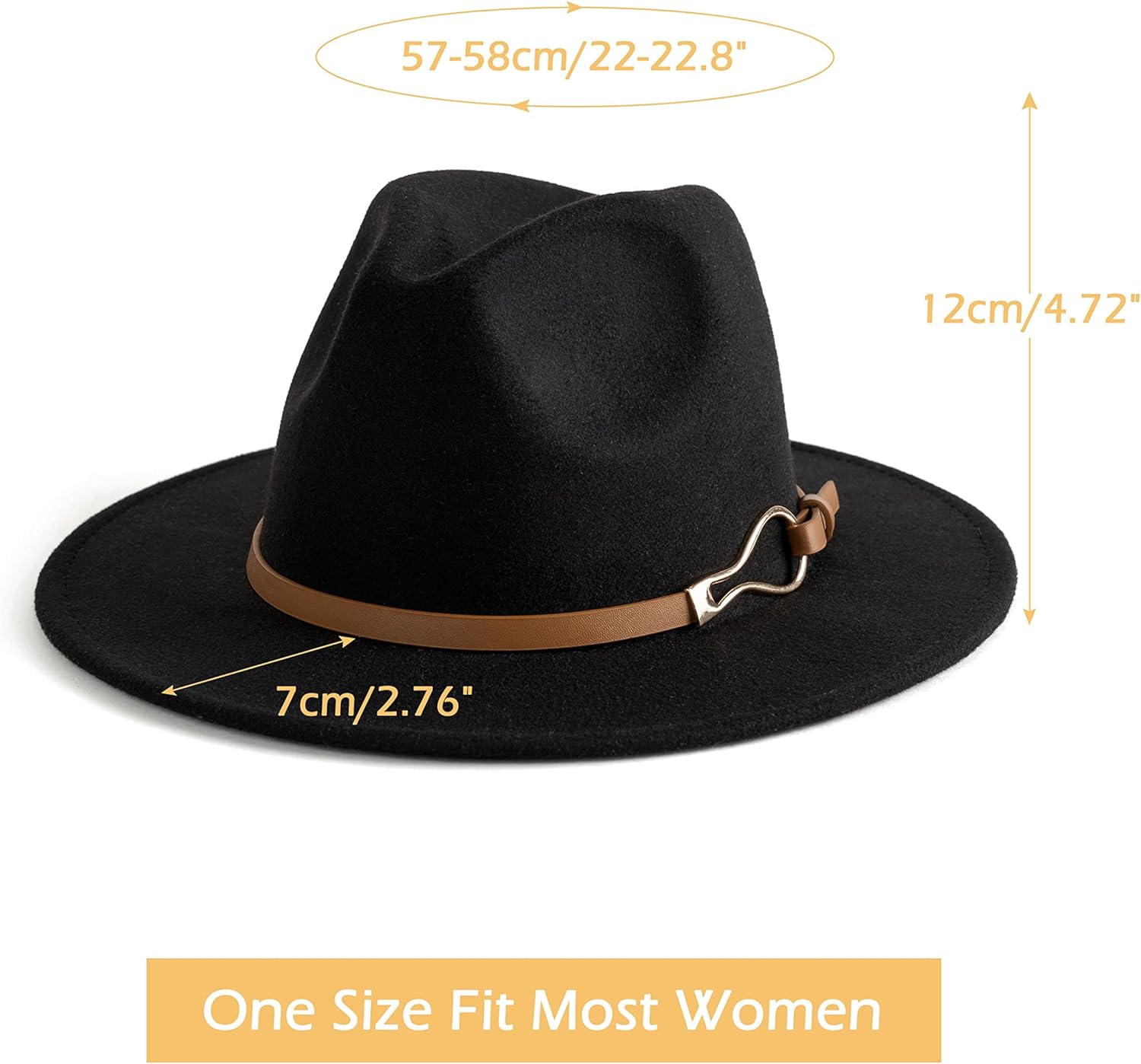 Fashion Women Wide Brim Fedora Floppy Panama Hat with Belt Buckle