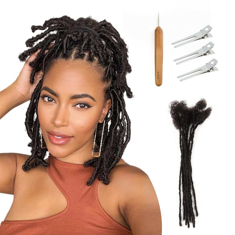 10 Inch 4Cm Width Jumbo Locs 100% Handmade Human Hair Dreadlock Extensions for Man Women Natural Black Dreads Can Be Dyed and Bleached, with Needle and Comb (10 Wick)