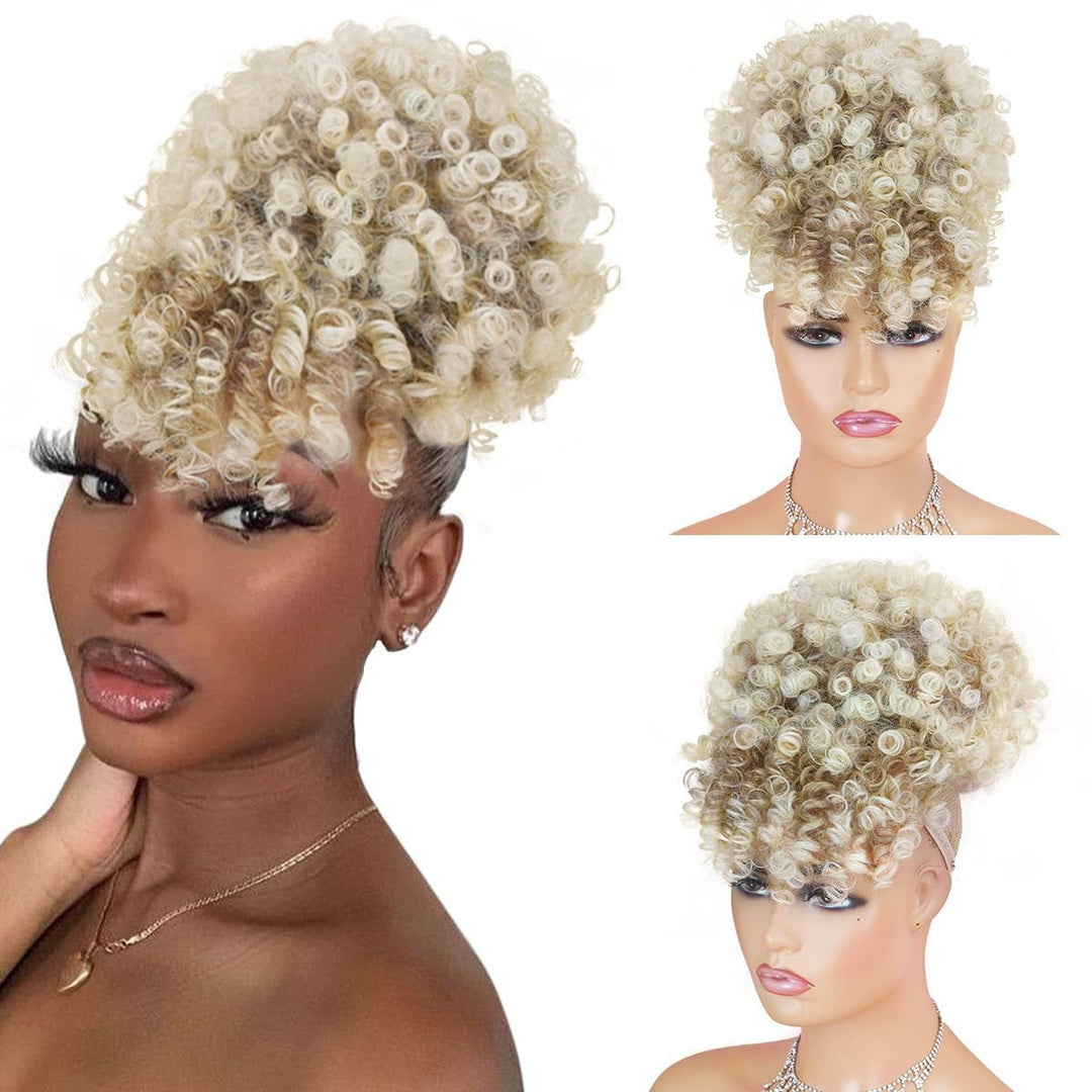 Afro Puff Drawstring Ponytail with Bangs Pineapple Updo