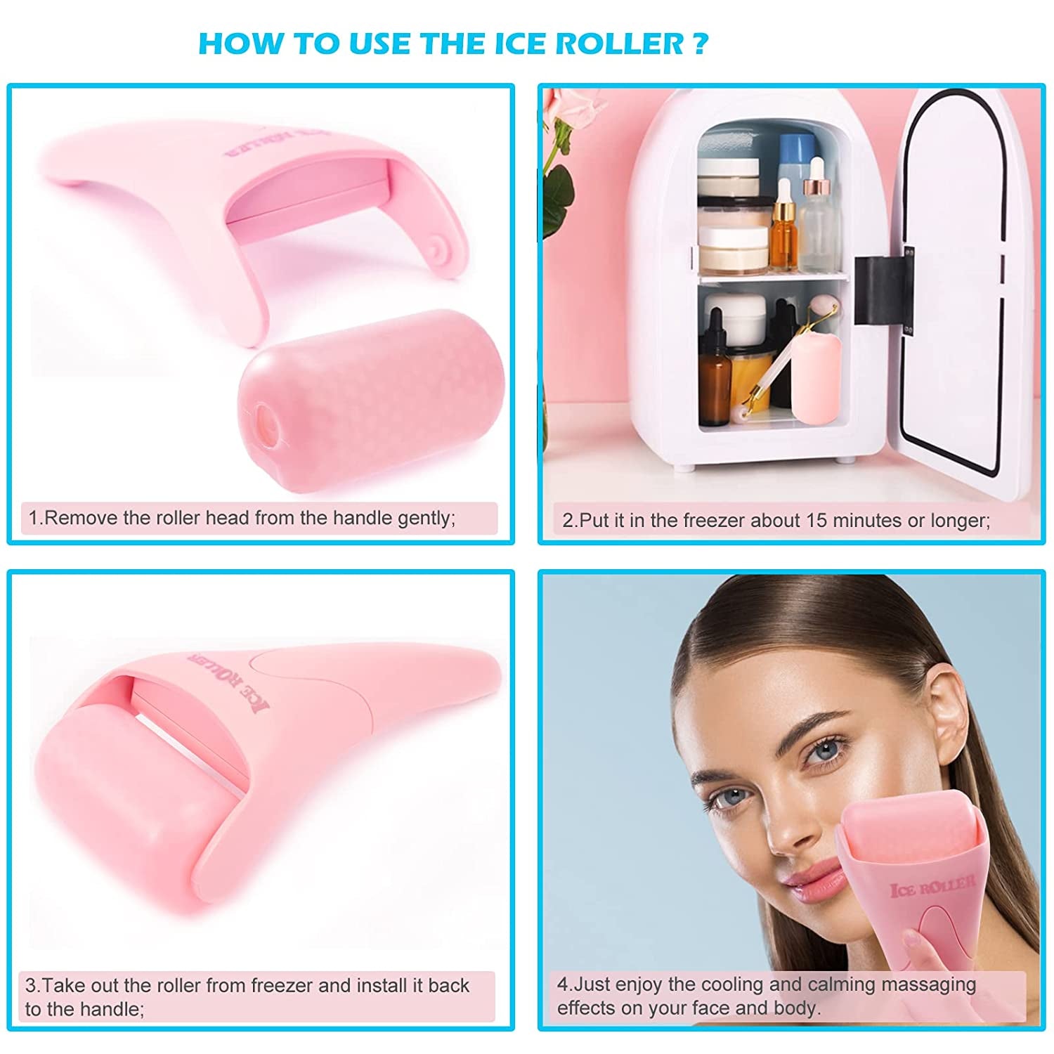Ice Roller for Face, Eyes and Whole Body Relief, Face Roller Skin Care Tool for Migraine Relief and Blood Circulation,Ideal for All Skin Types (Pink)