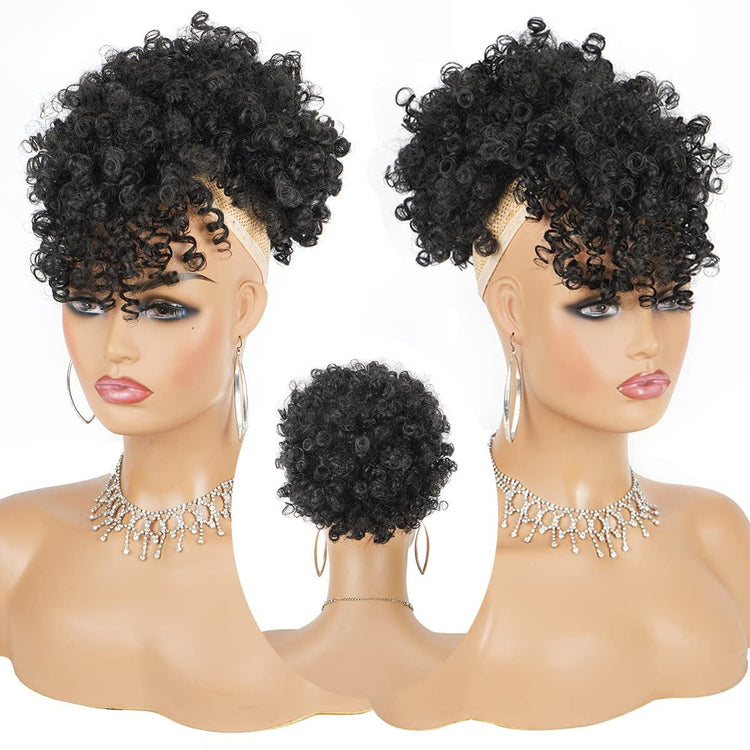 Afro Puff Drawstring Ponytail with Bangs Pineapple Updo