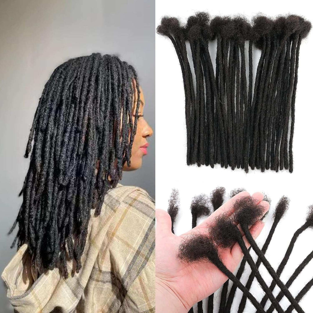 4 Inch Loc Extension Human Hair 30 Strands 0.2Cm Width 100% Full Handmade Permanent Loc Extension Human Hair for Women/Men Can Be Dyed Bleached Curled (Width 0.2Cm Natual Black)