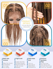 Full Lace Frontal Knotless Box Braid Wig- Glueless Synthetic Cornrow Braided Lace Front Wigs with Baby Hair 
