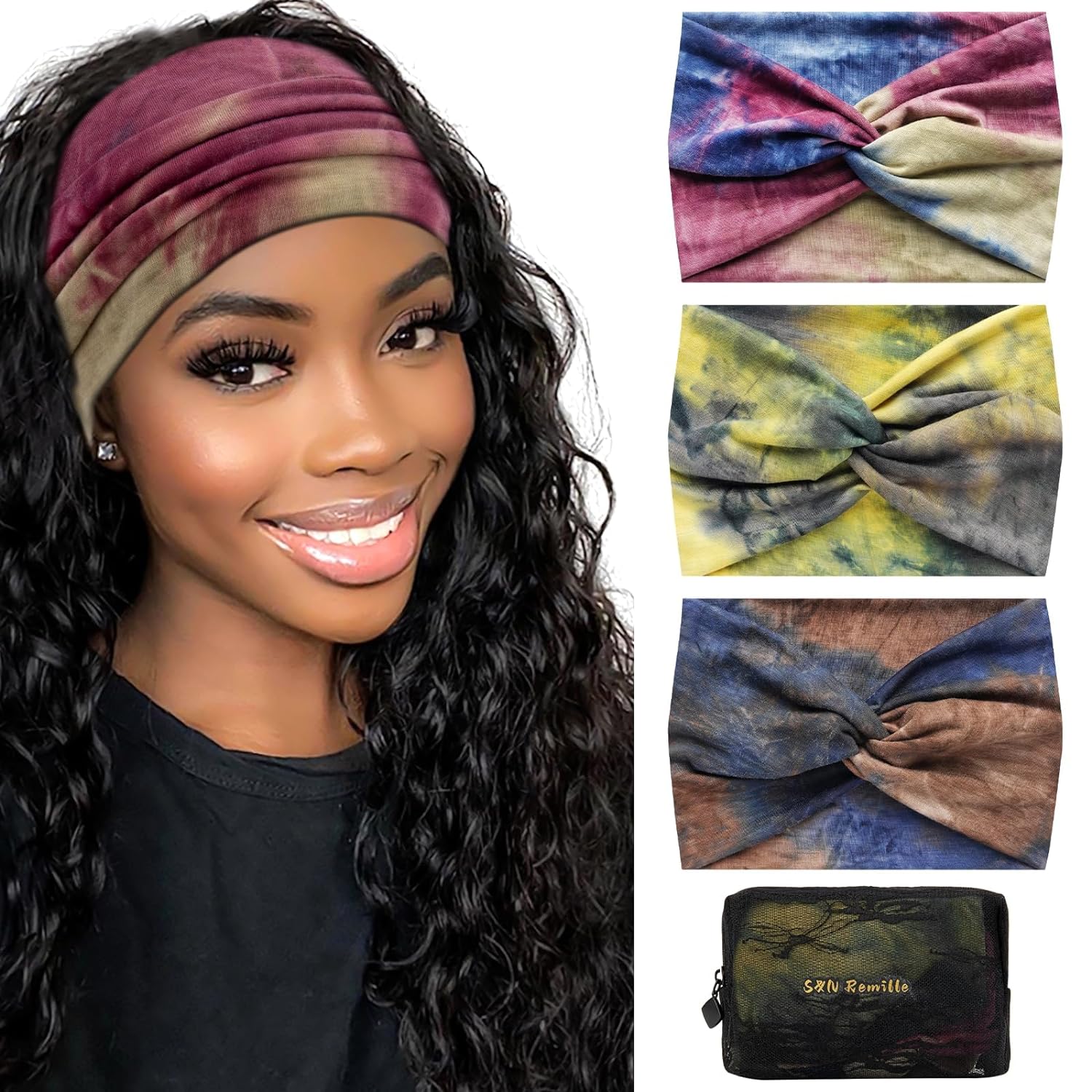 Wide Boho Headbands for Women Extra Large Turban Headband Hairband Hair Twisted Knot Accessories 3 Pack