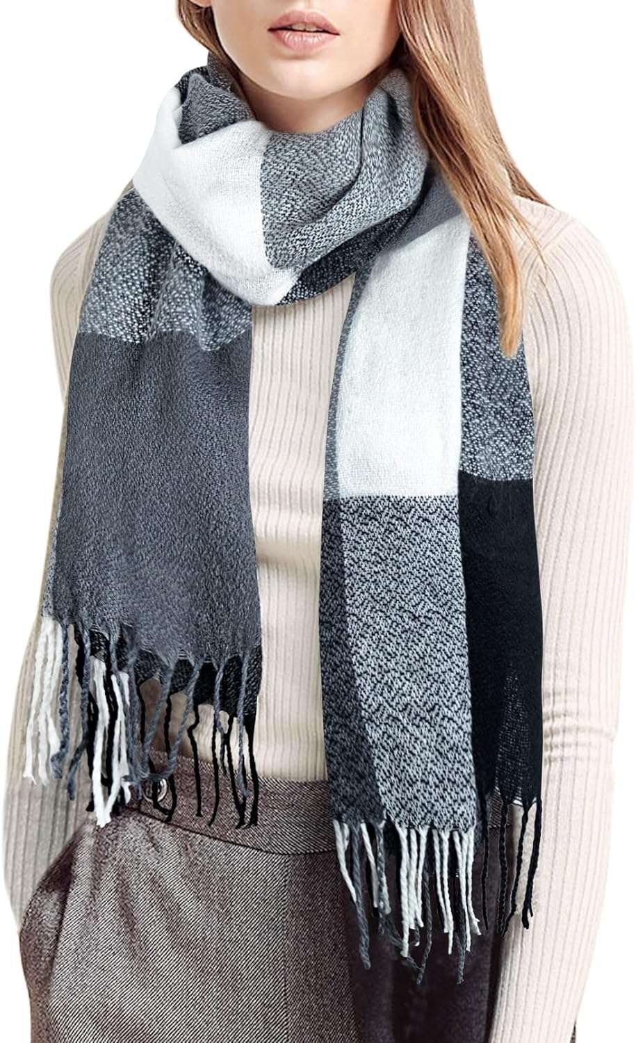 Womens Scarf Fashion Long Plaid Shawls Wraps Big Grid Winter Warm Lattice Large Scarves Gifts