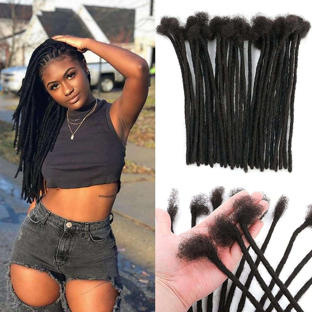 4 Inch Loc Extension Human Hair 30 Strands 0.2Cm Width 100% Full Handmade Permanent Loc Extension Human Hair for Women/Men Can Be Dyed Bleached Curled (Width 0.2Cm Natual Black)