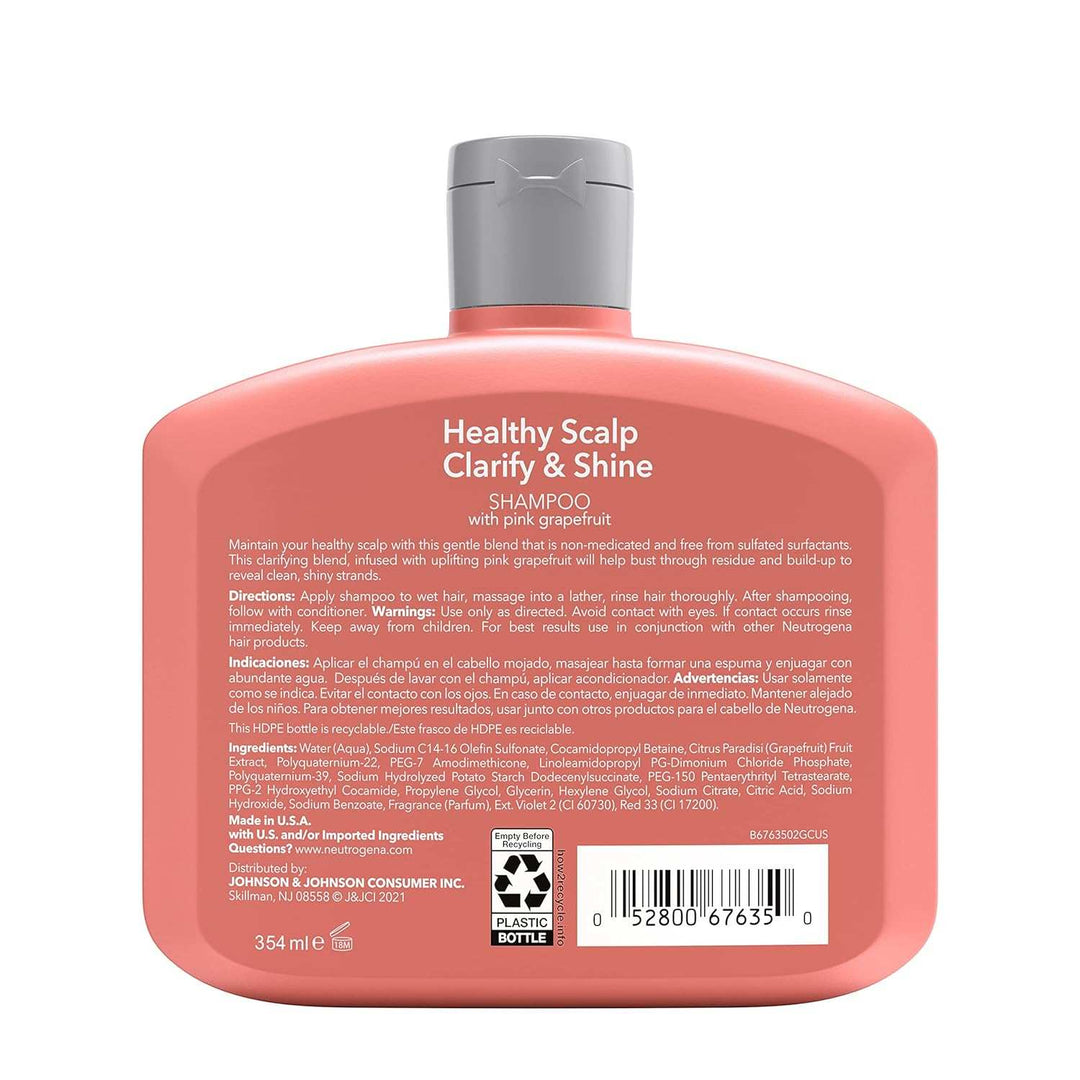 Exfoliating Healthy Scalp Clarify & Shine Shampoo for Oily Hair and Scalp, Anti-Residue Shampoo with Pink Grapefruit, Ph-Balanced, Paraben & Phthalate-Free, Color-Safe, 12Oz