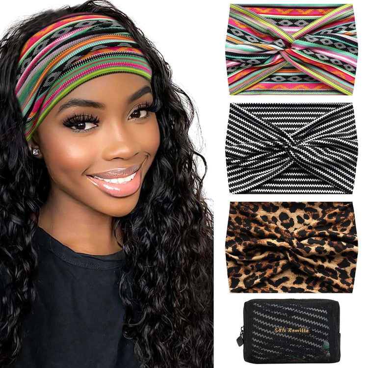 Wide Boho Headbands for Women Extra Large Turban Headband Hairband Hai【Extra Wide Headband】The headband measures: 9.8in*7.08in and can be stretched to 13in, it is stretchy and easy to meet your specific elastic needs, suitable for womeWomen Extra Large Turban Headband Hairband Hair Twisted Knot Accessories 3 Pack