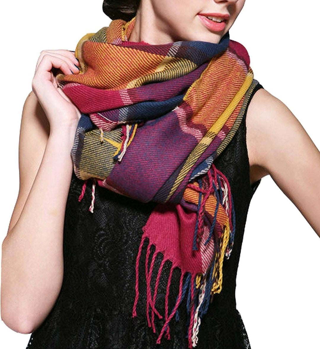 Womens Scarf Fashion Long Plaid Shawls Wraps Big Grid Winter Warm Lattice Large Scarves Gifts