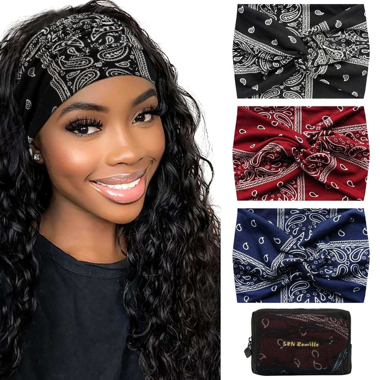 Wide Boho Headbands for Women Extra Large Turban Headband Hairband Hai【Extra Wide Headband】The headband measures: 9.8in*7.08in and can be stretched to 13in, it is stretchy and easy to meet your specific elastic needs, suitable for womeWomen Extra Large Turban Headband Hairband Hair Twisted Knot Accessories 3 Pack