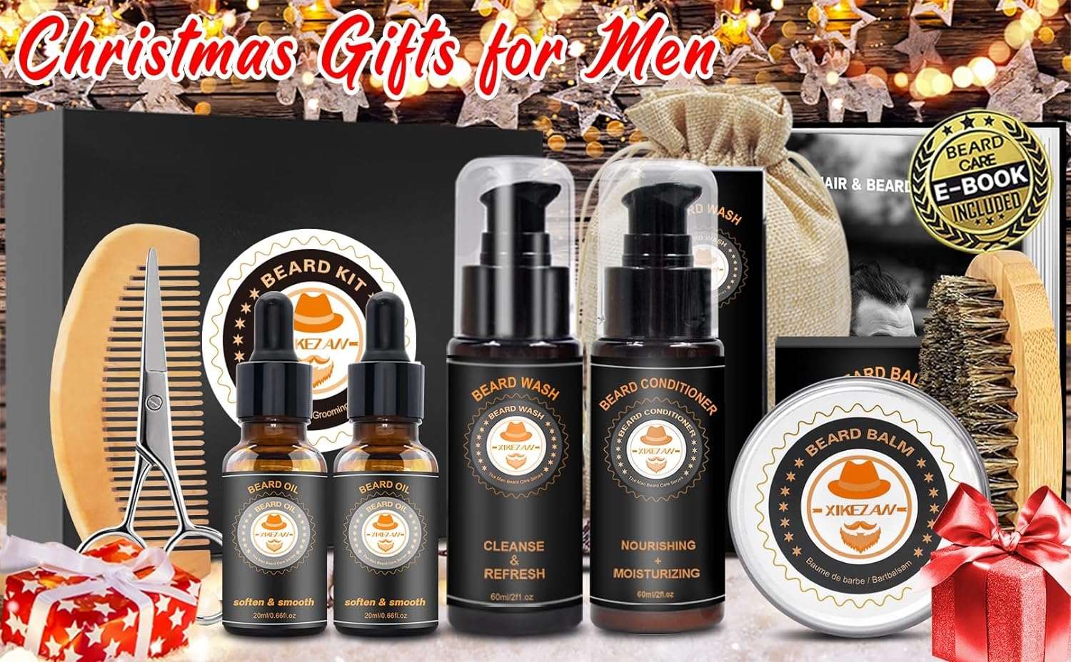 Upgraded Beard Grooming Kit W/Beard Conditioner,Beard Oil,Beard Balm,Beard Brush,Beard Shampoo/Wash,Beard Comb,Beard Scissors,Storage Bag,Beard E-Book,Beard Care Gifts for Men Him