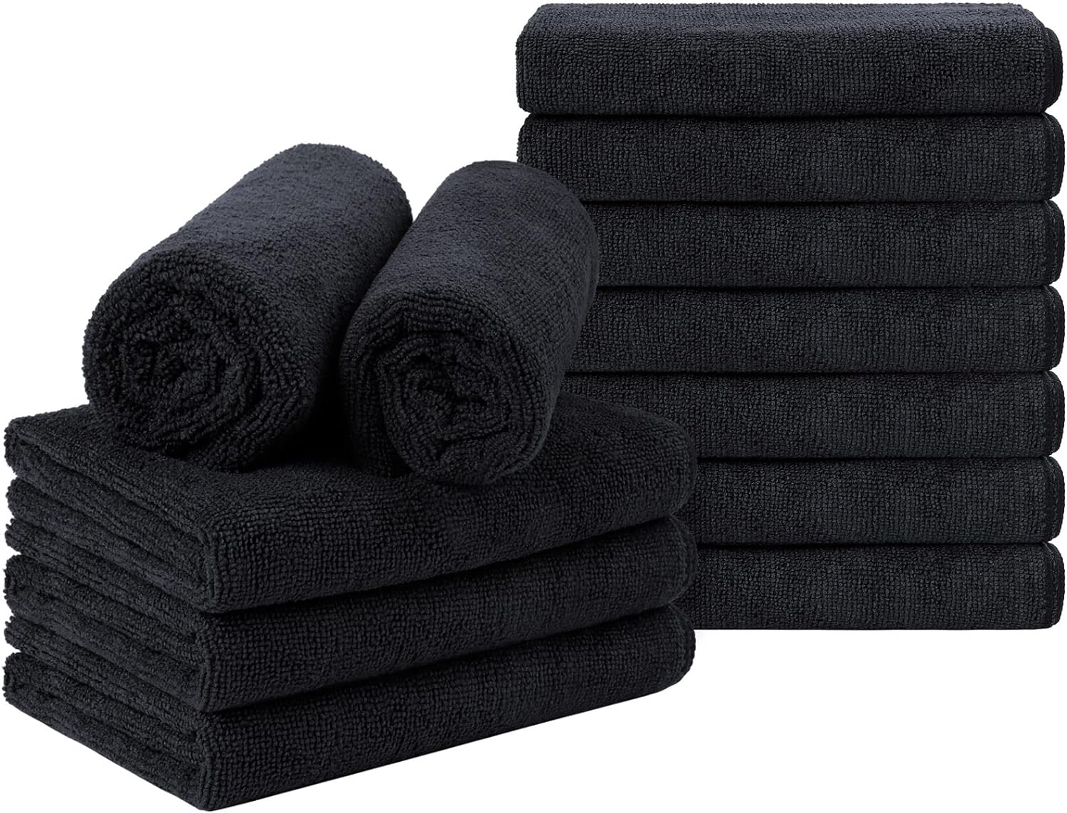 Black Salon Towel, Pack of 12(Not Bleach Proof, 16 X 27 Inches) Super Soft and Absorbent Microfiber Towels for Salon, Hand, Gym, Bath, Spa and Home Hair Care
