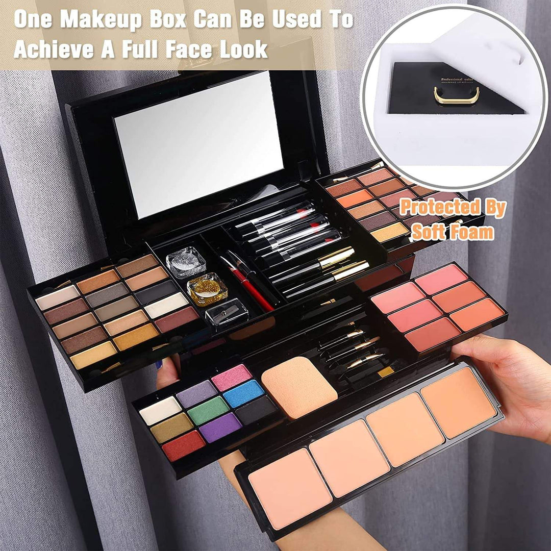 Professional Makeup Kit for Women Girls Full Kit with Mirror 58 Colors All in One Make up Gift Set Included Eyeshadow,Compact Powder,Blusher,Lipstick,Eyebrow Pencil,Gitter Gel,Eyeliner,Mascara (N)