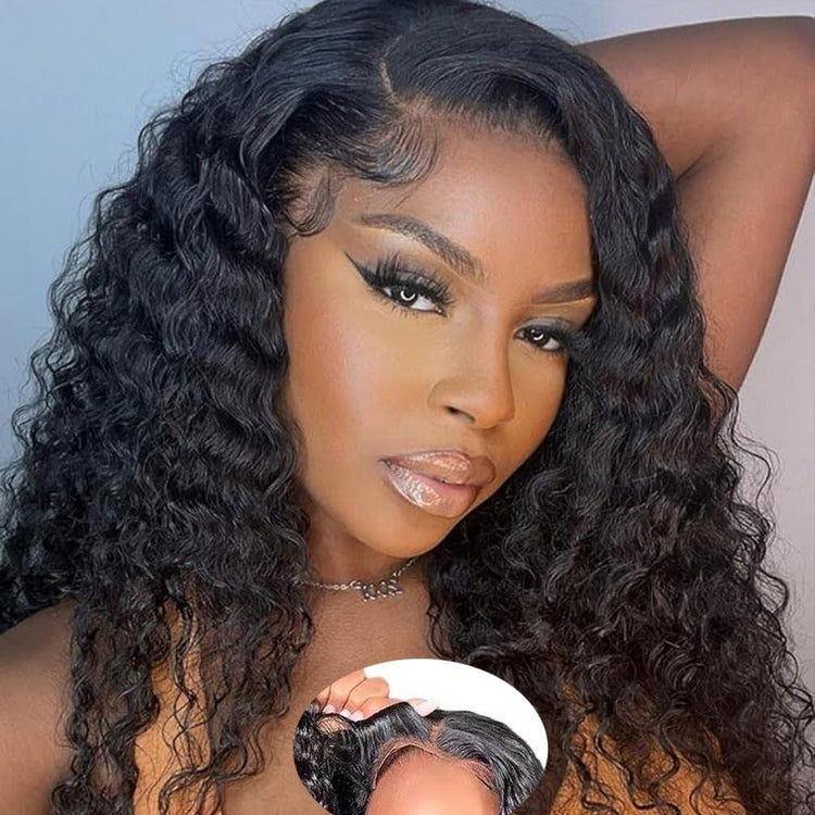 Wear and Go Glueless Wigs Human Hair Pre Plucked Pre Cut Deep Wave Lace Front Wigs 