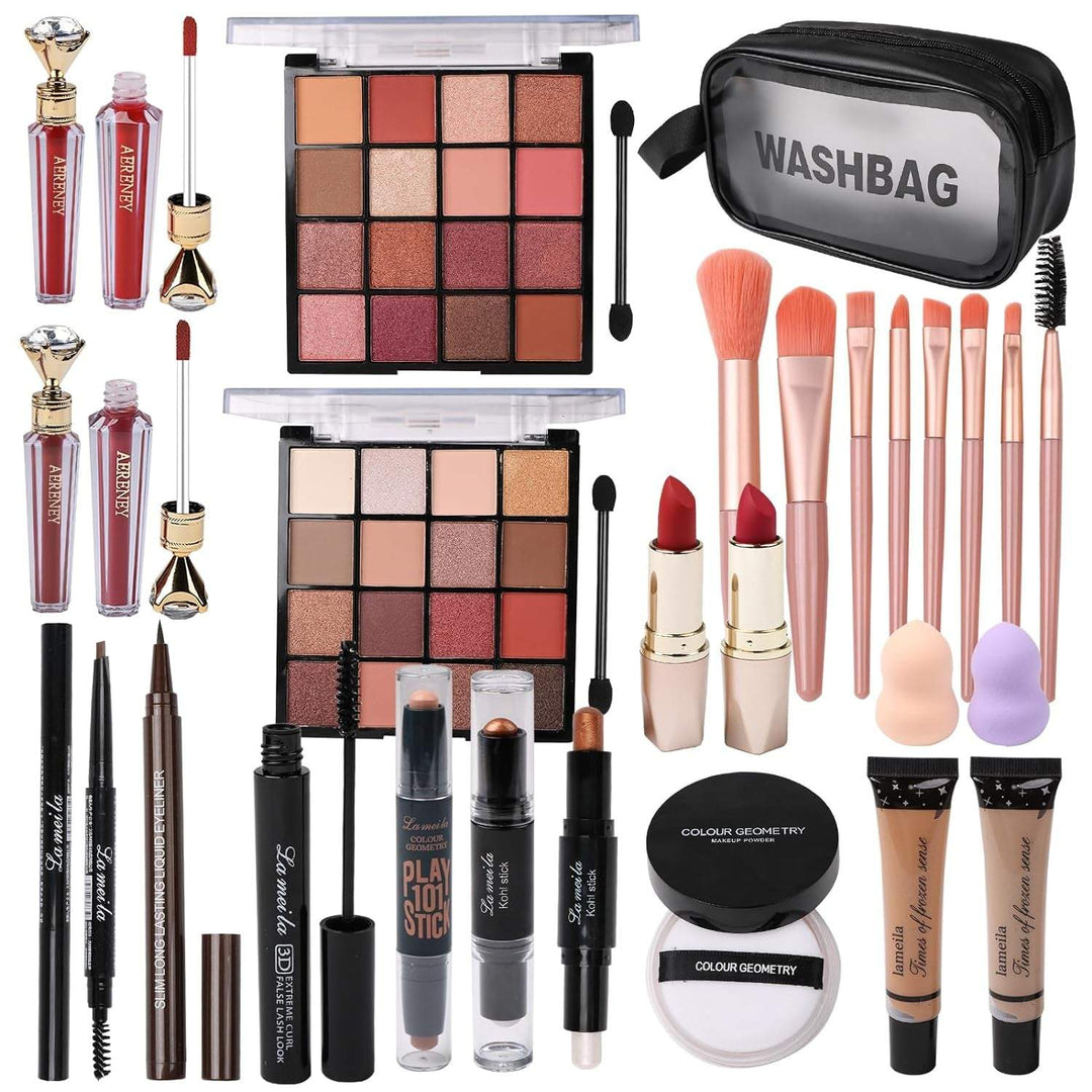 Makeup Kit All-In-One Makeup Gift Set for Women Full Kit,Including Tra【All In One Makeup Set】This makeup set for girls contains: 2 x 16-color Eyeshadow Palettes, 2 x Lip Glosses, 2 x Lipsticks, 2 x Foundations, Powder, 8 x Makeup BrushMakeup Gift Set