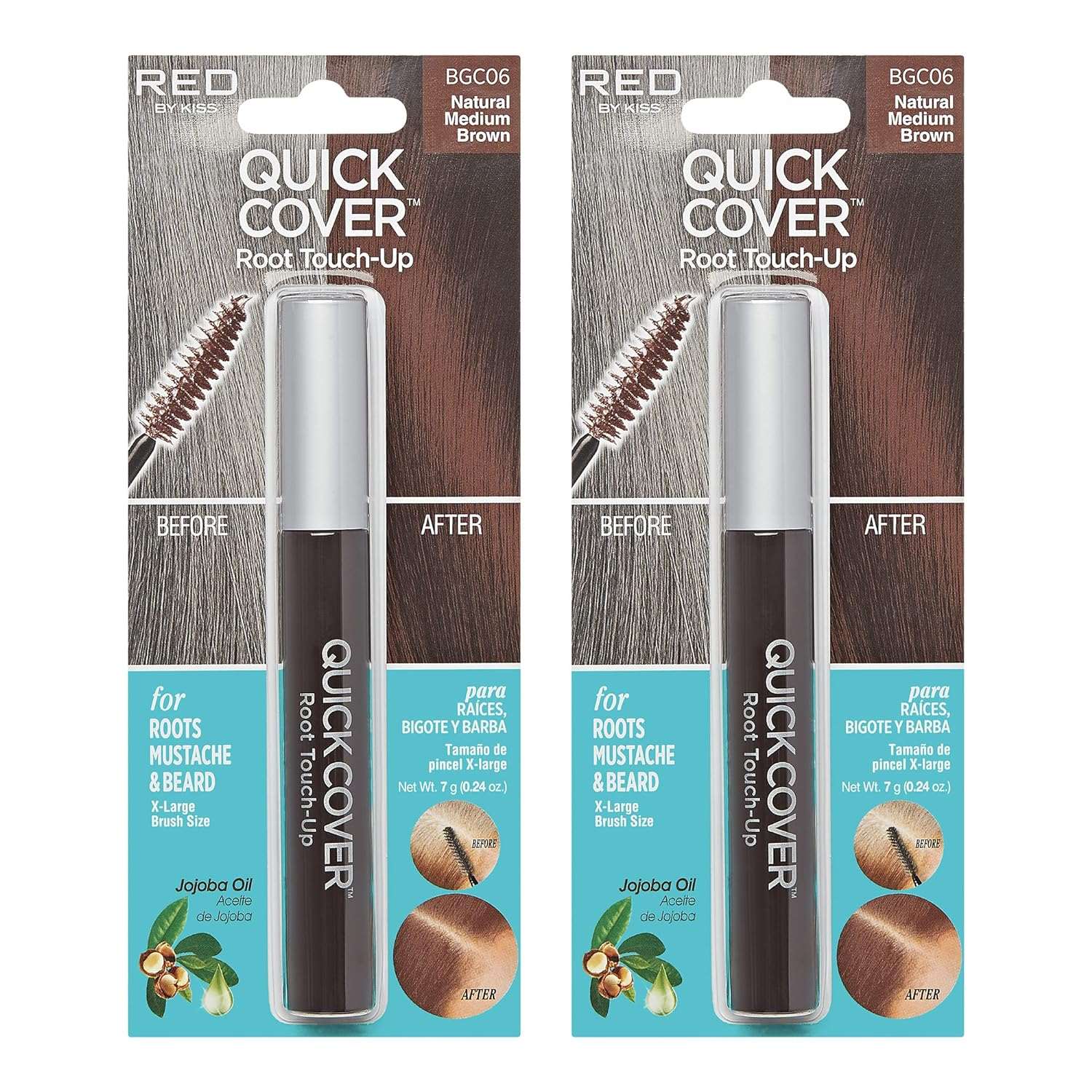 RED by  Quick Cover Root Touch up Rescue, Mascara Natural Water-Resistant Temporary Gray Concealer Cover up Brush for Hair Mustache & Beard (Black) (2Pcs)