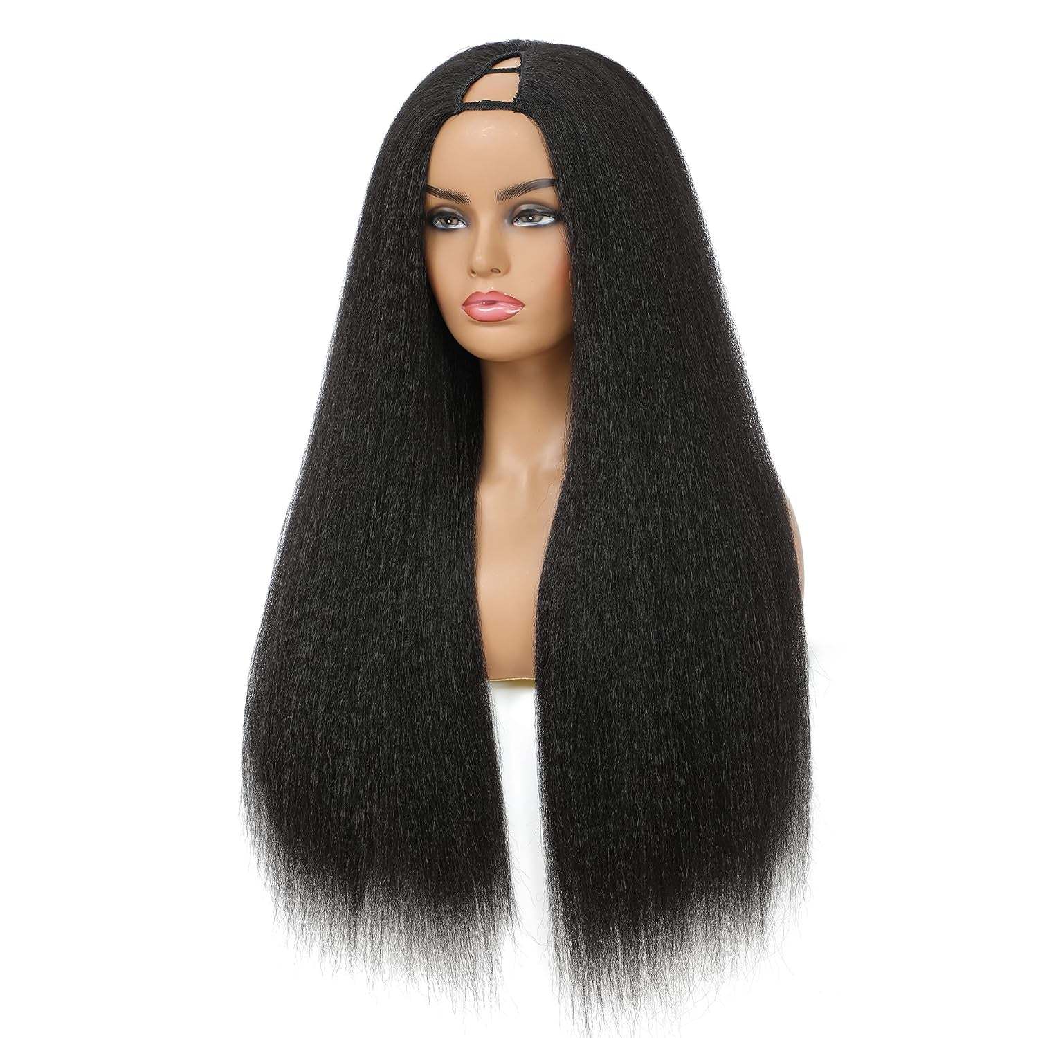 Kinky Straight V Part Wig 26 Inch Yaki Straight 