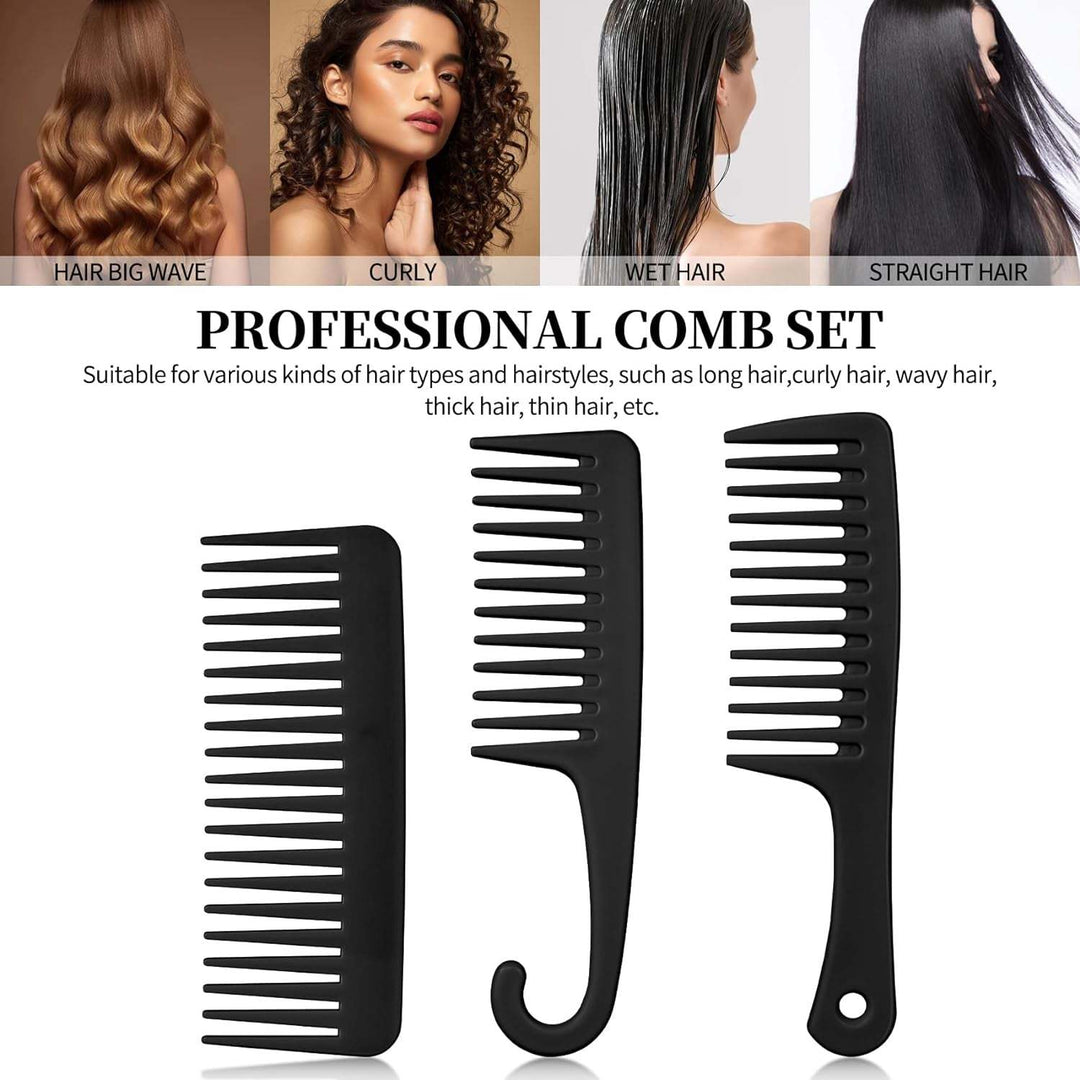 3PCS Wide Tooth Comb and Large Detangler Comb, Shower Comb with Hook,H【Handleless Wide Tooth Hair Comb】: This comb is the right size, easy to grip, easy to carry for travel, can easily fit in your bag without adding weight burden, you Large Detangler Comb, Shower Comb