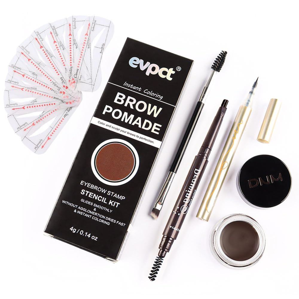 Eyebrow Stamp Pencil Kit for Eyebrows, Makeup Brow Stamp Trio Kit with❤【Eyebrow Pencil Eyeliner Stencil Kit】Included Eyebrow Pencil, Liquid Eyeliner, Eyebrow Pomade, 10 Eyebrow Stencils and Dual-ended Eyebrow Brush.Instantly outlines, Waterproof Eyebrow Pencil, Eyeliner, Eyebrow Pomade, 10 Eyebrow Stencils