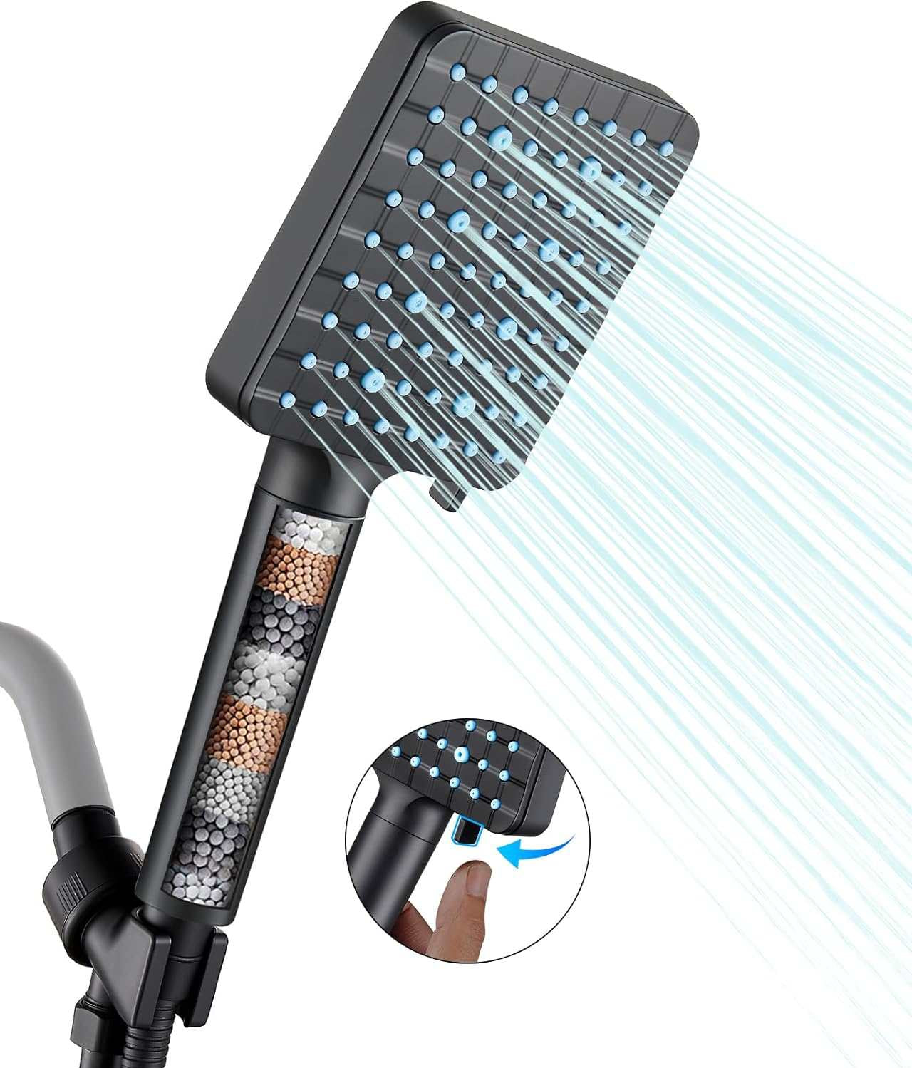 Filtered Shower Head with Handheld, High Pressure 6 Spray Mode Showerhead with Filters, Water Softener Filters Beads for Hard Water - Remove Chlorine - Reduces Dry Itchy Skin, Matte Black