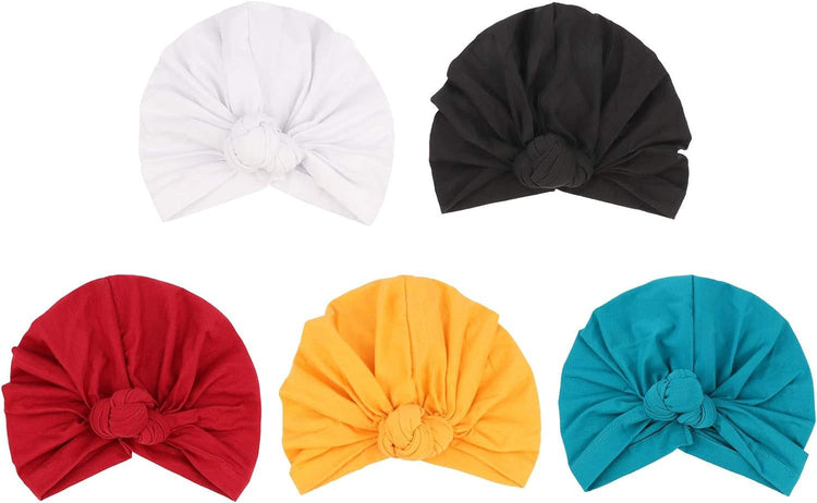 5 Pack Knotted Headwraps for Women African Turban Pre-Knotted Beanie Headwraps Hair Covers