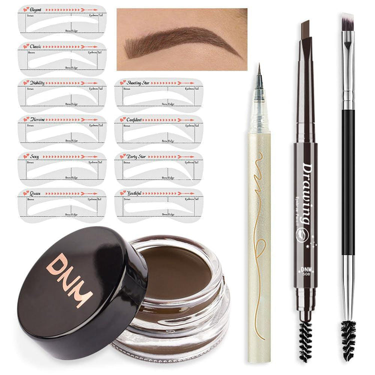 Eyebrow Stamp Pencil Kit for Eyebrows, Makeup Brow Stamp Trio Kit with❤【Eyebrow Pencil Eyeliner Stencil Kit】Included Eyebrow Pencil, Liquid Eyeliner, Eyebrow Pomade, 10 Eyebrow Stencils and Dual-ended Eyebrow Brush.Instantly outlines, Waterproof Eyebrow Pencil, Eyeliner, Eyebrow Pomade, 10 Eyebrow Stencils