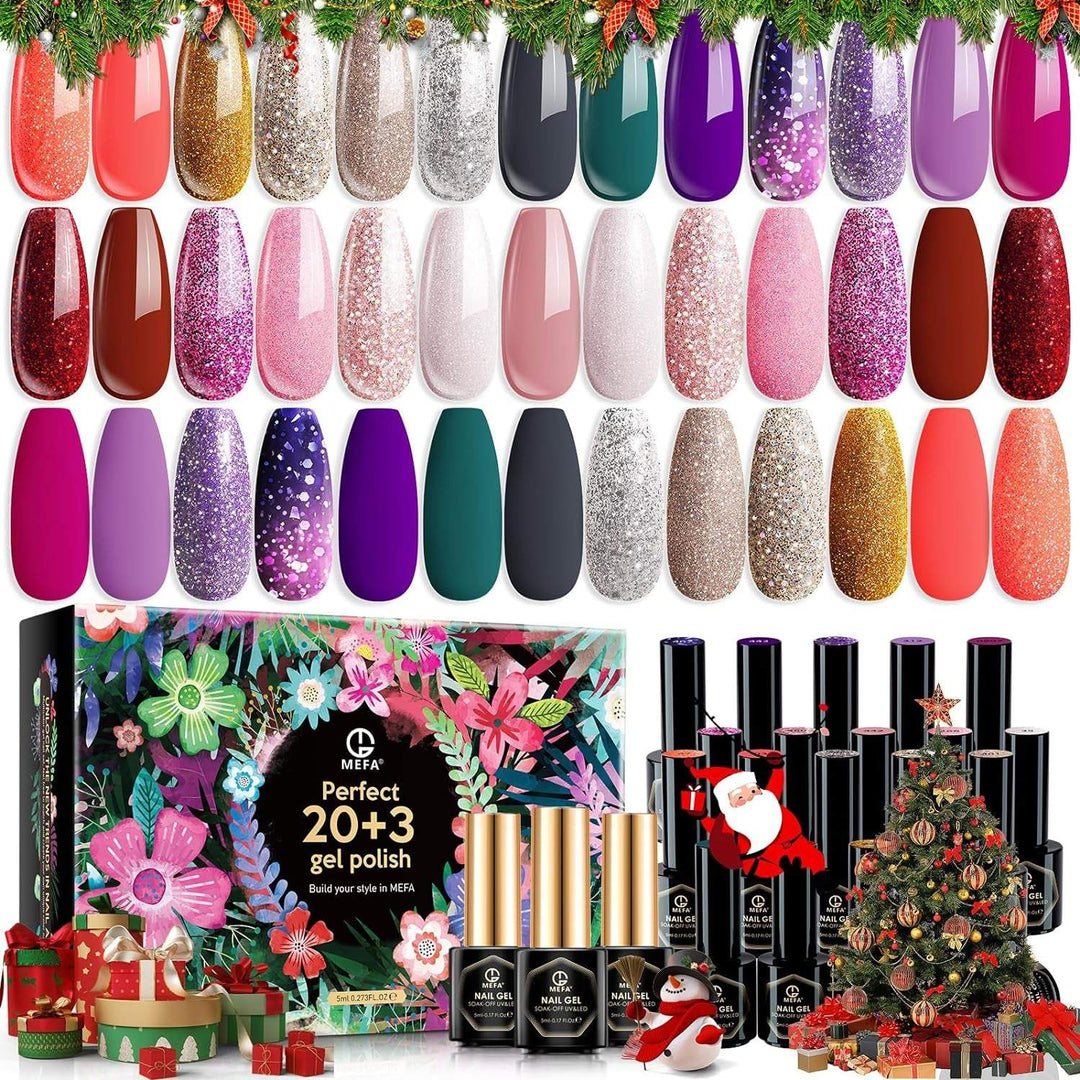 56 Pcs Gel Nail Polish Kit with U V Light, 32 Colors All Seasons Soak off Gel Polish Nail Set with Matte/Glossy Base Top Coat Essential Manicure Tools Nails Art Decorations Salon Christmas Gifts