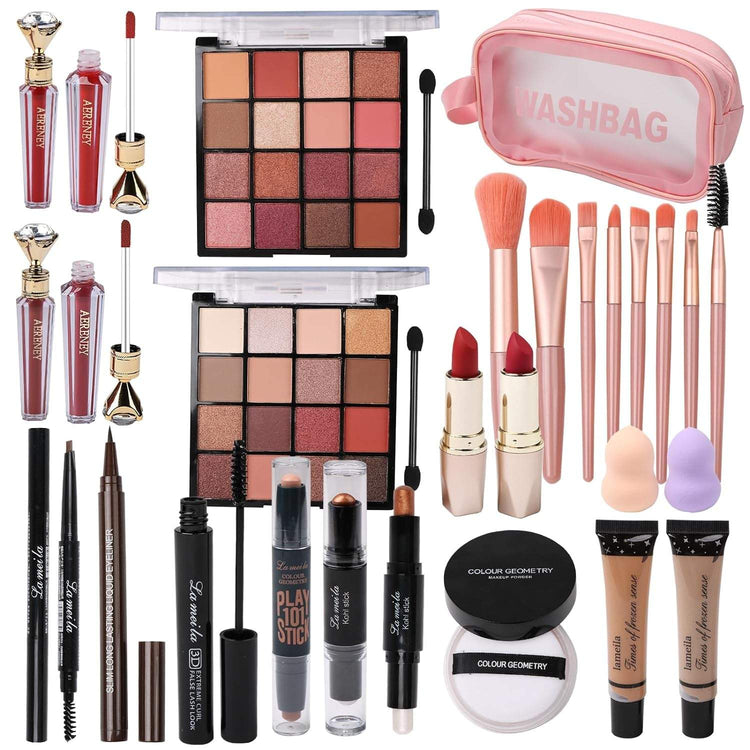 Makeup Kit All-In-One Makeup Gift Set for Women Full Kit,Including Tra【All In One Makeup Set】This makeup set for girls contains: 2 x 16-color Eyeshadow Palettes, 2 x Lip Glosses, 2 x Lipsticks, 2 x Foundations, Powder, 8 x Makeup BrushMakeup Gift Set