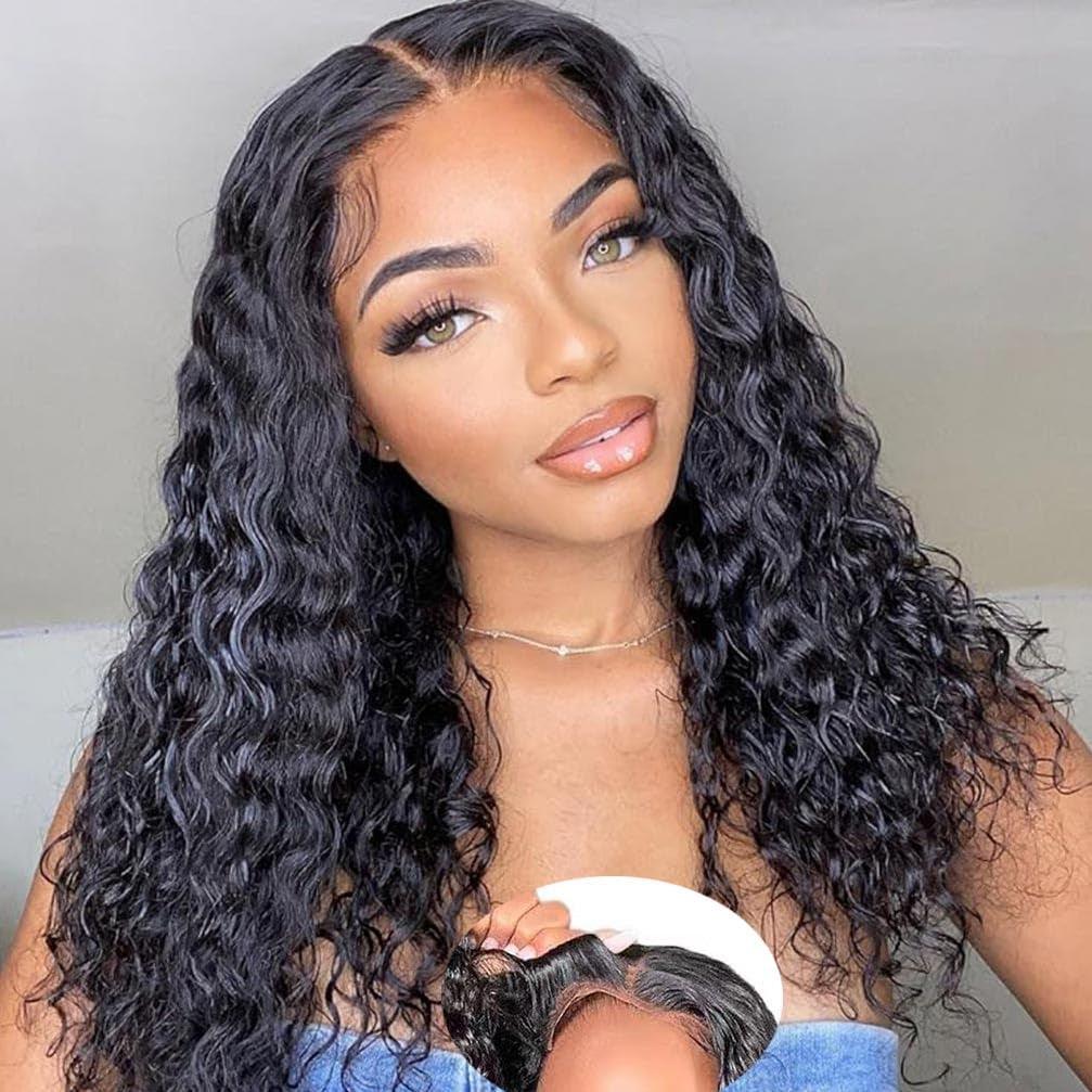 Wear and Go Glueless Wigs Human Hair Pre Plucked Pre Cut Deep Wave Lace Front Wigs 