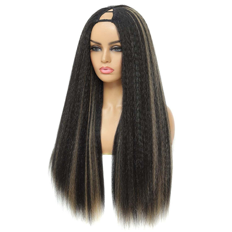 Kinky Straight V Part Wig 26 Inch Yaki Straight 