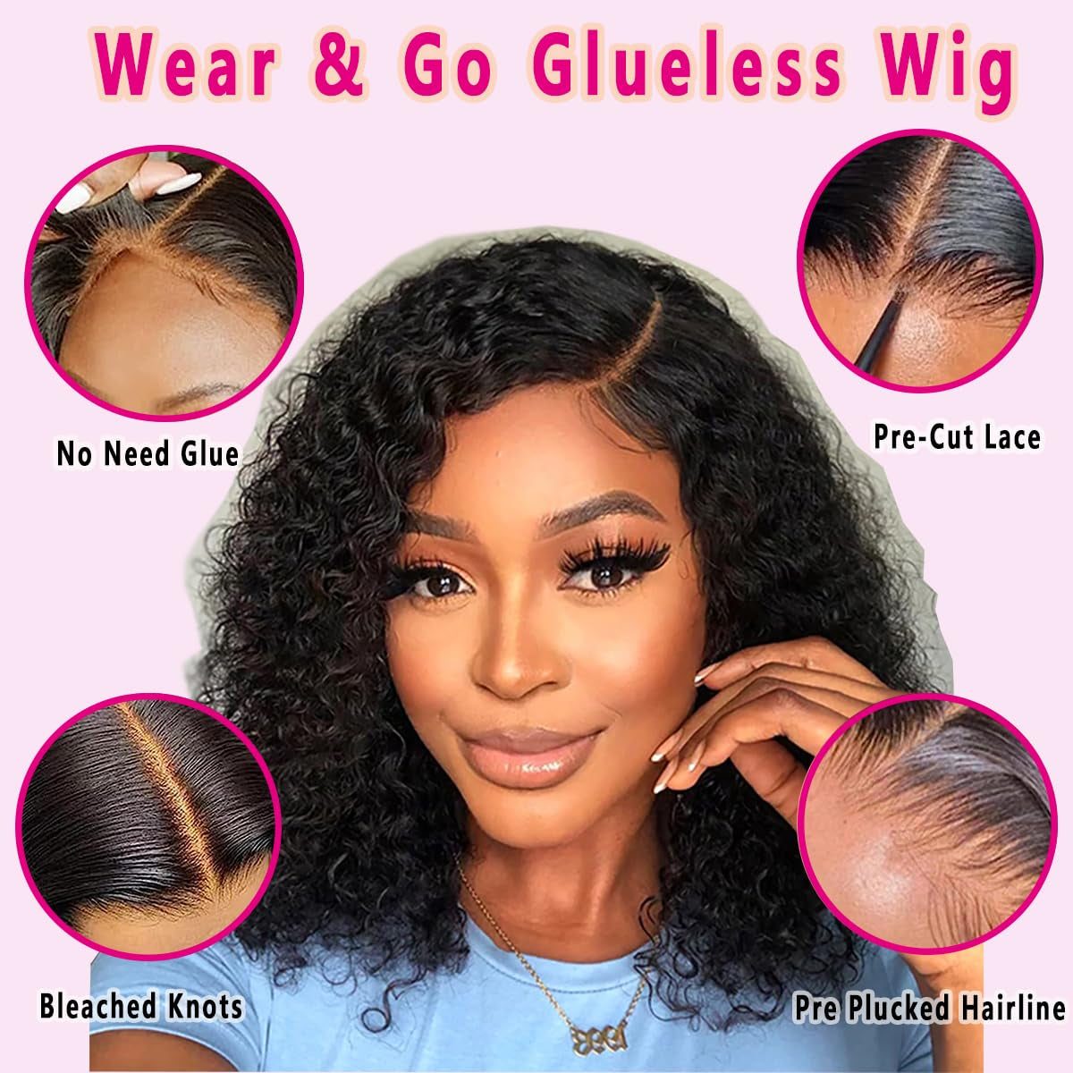 Pre-Plucked Deep Wave Bob Wig - Glueless Lace Front, Human Hair, PerfeGlueless Wigs Human Hair Material: New Upgraded Glueless Lace Wig, Pre Cut Lace Wigs,Can Be Weared Within 30s Which Is More Easy and Convenientt and Friendly EspeciaPre-Plucked Deep Wave Bob Wig - Glueless Lace Front, Human Hair, Perfect