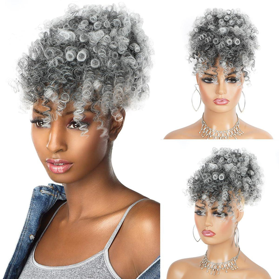 Afro Puff Drawstring Ponytail with Bangs Pineapple Updo