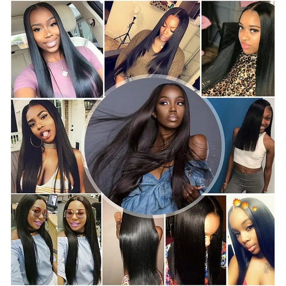 10A Brazillian Human Hair Straight 3 Bundles with Closure 4×4 Human Hair Extensions with Closure Natural Color 22"24"26" with 20"