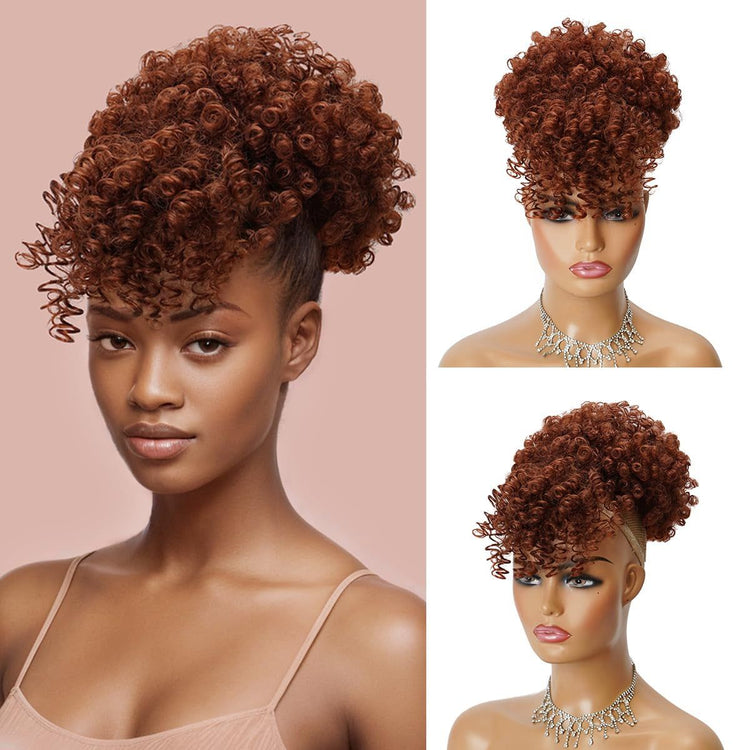 Afro Puff Drawstring Ponytail with Bangs Pineapple Updo