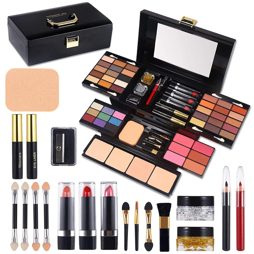 Professional Makeup Kit for Women Girls Full Kit with Mirror 58 Colors All in One Make up Gift Set Included Eyeshadow,Compact Powder,Blusher,Lipstick,Eyebrow Pencil,Gitter Gel,Eyeliner,Mascara (N)