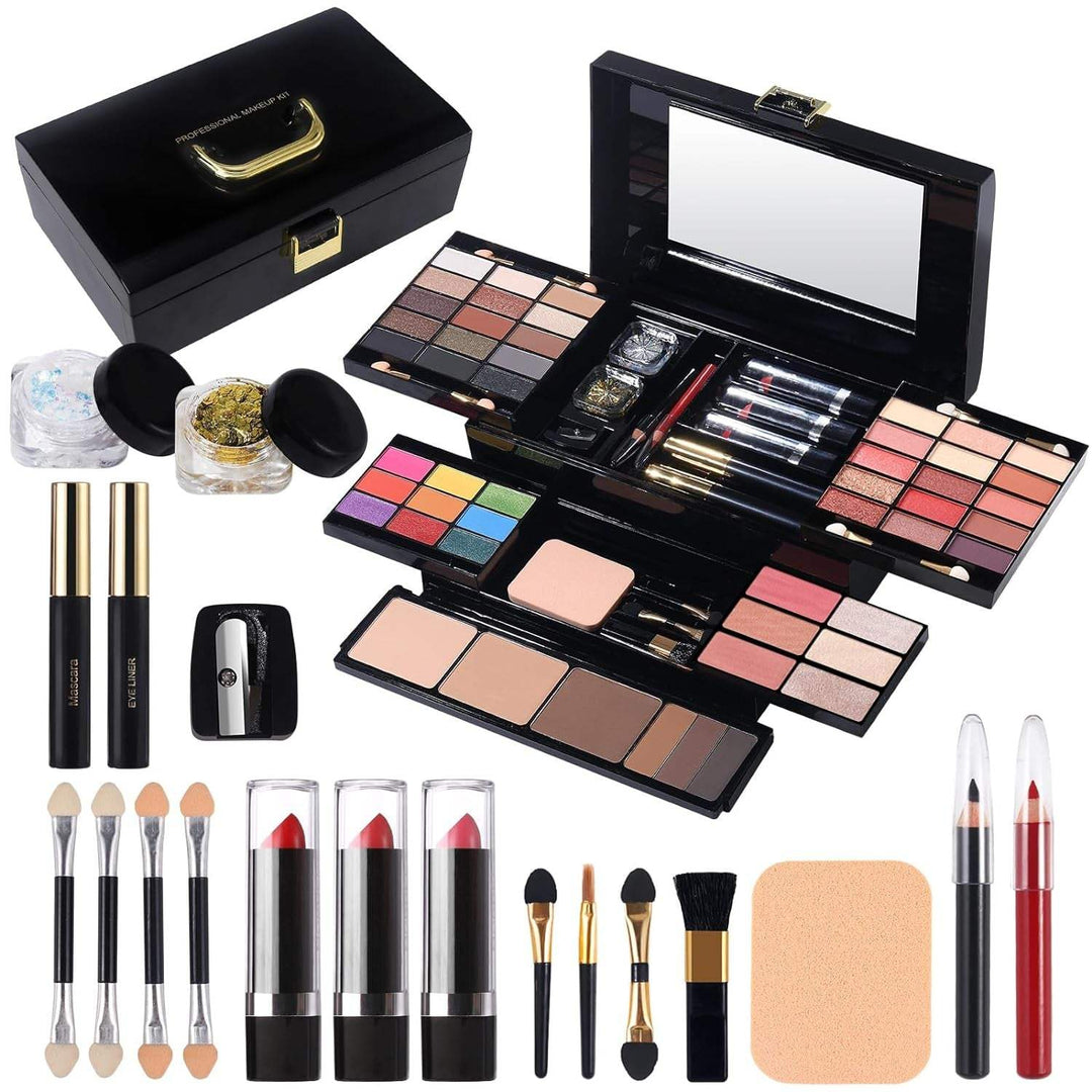 Professional Makeup Kit for Women Girls Full Kit with Mirror 58 Colors All in One Make up Gift Set Included Eyeshadow,Compact Powder,Blusher,Lipstick,Eyebrow Pencil,Gitter Gel,Eyeliner,Mascara (N)