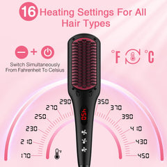 Enhanced Ceramic Hair Straightener Brush by MiroPure, 2-in-1 Ionic Straightening Brush 