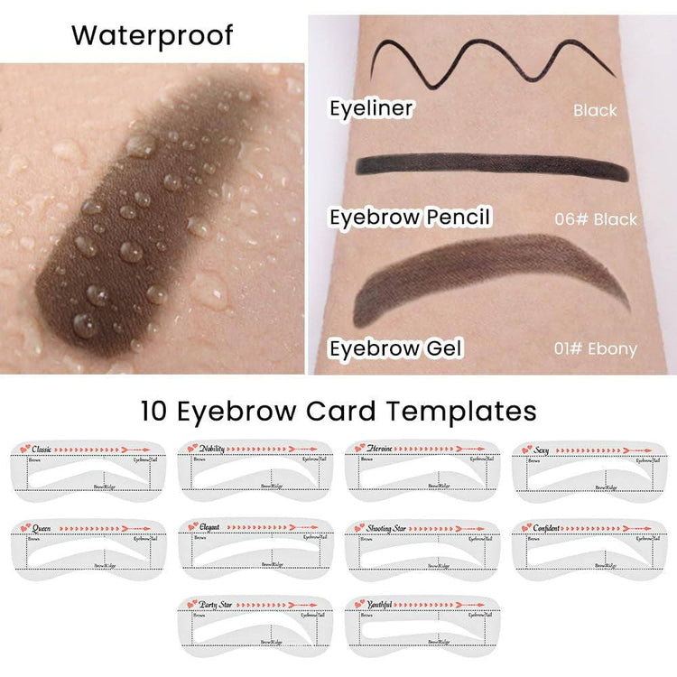 Eyebrow Stamp Pencil Kit for Eyebrows, Makeup Brow Stamp Trio Kit with❤【Eyebrow Pencil Eyeliner Stencil Kit】Included Eyebrow Pencil, Liquid Eyeliner, Eyebrow Pomade, 10 Eyebrow Stencils and Dual-ended Eyebrow Brush.Instantly outlines, Waterproof Eyebrow Pencil, Eyeliner, Eyebrow Pomade, 10 Eyebrow Stencils