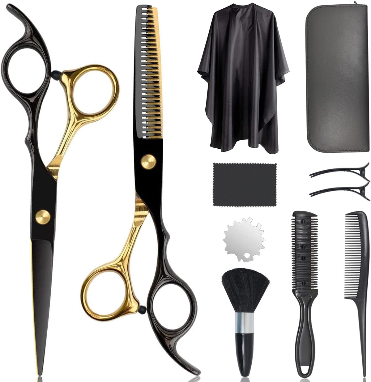 Hair Cutting Scissors, 10 in 1 Professional Hair Shears Set with 6.7” Stainless Steel Cutting Scissors, Thinning Shears, Comb, Cape, Haircut Scissors Shears Kit for Men and Women Barber, Salon, Home