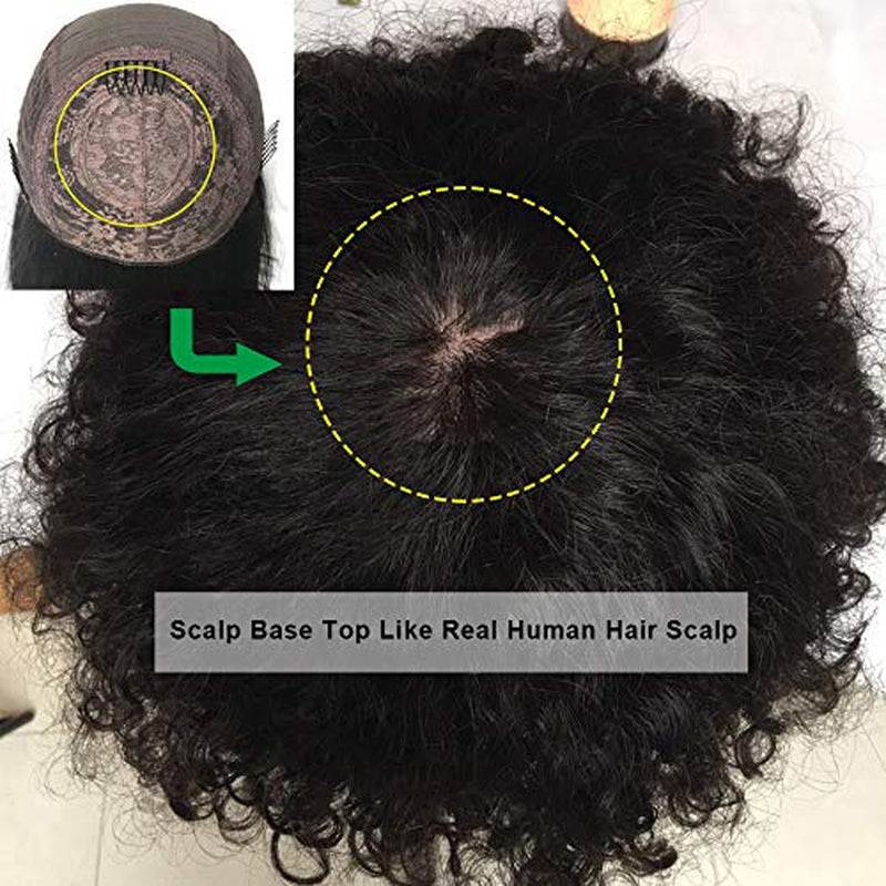 Curly Wig with Bangs Full Machine Made Scalp Top Wig 200 Density Brazilian Short Curly Human Hair Wigs Natural Color 16 Inch