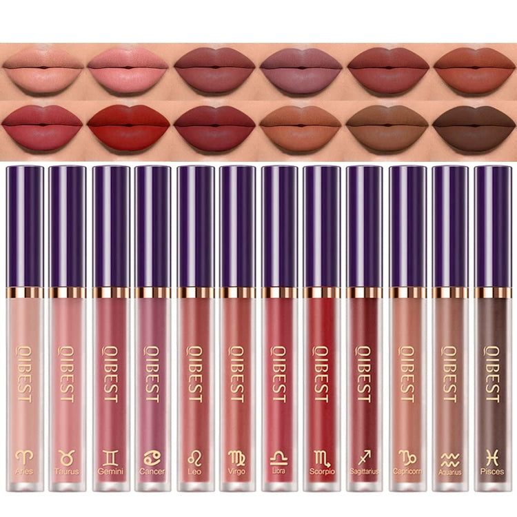  12Pcs Matte Lipstick Kit - Long-Lasting Waterproof Lip Gloss