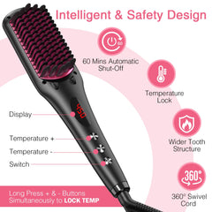 Enhanced Ceramic Hair Straightener Brush by MiroPure, 2-in-1 Ionic Straightening Brush 